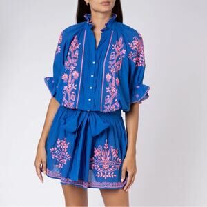 Juliet Dunn silk blouson dress in Royal blue/ candy NWT